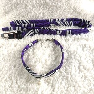 Upcycled Hand Crafted Matching Choker and Belt Set. Purple/White/Black.